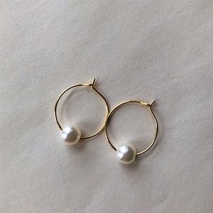 Gold Pearl Hoop Earrings